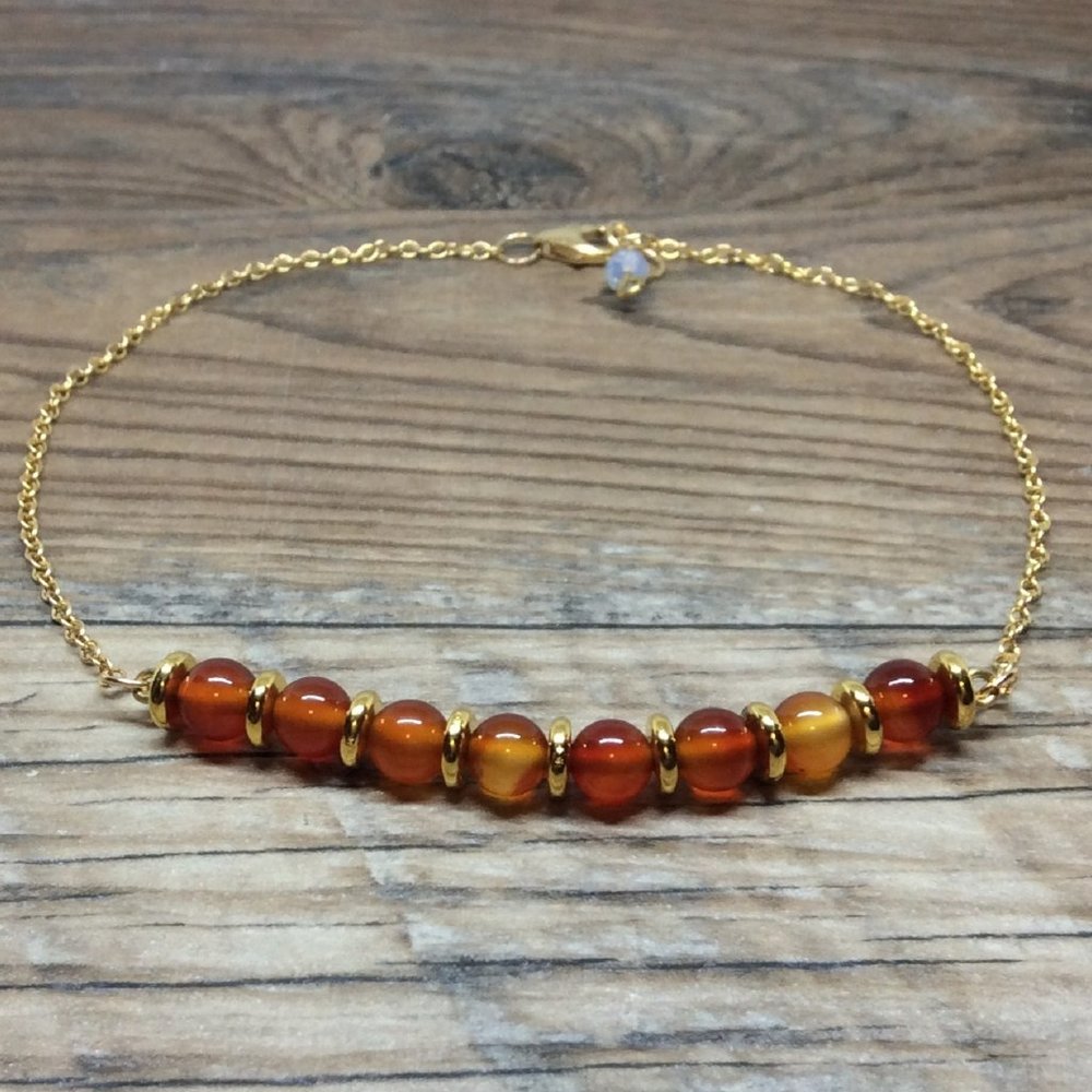 Carnelian anklet, 14k Gold filled, Sacral chakra, healing jewelry